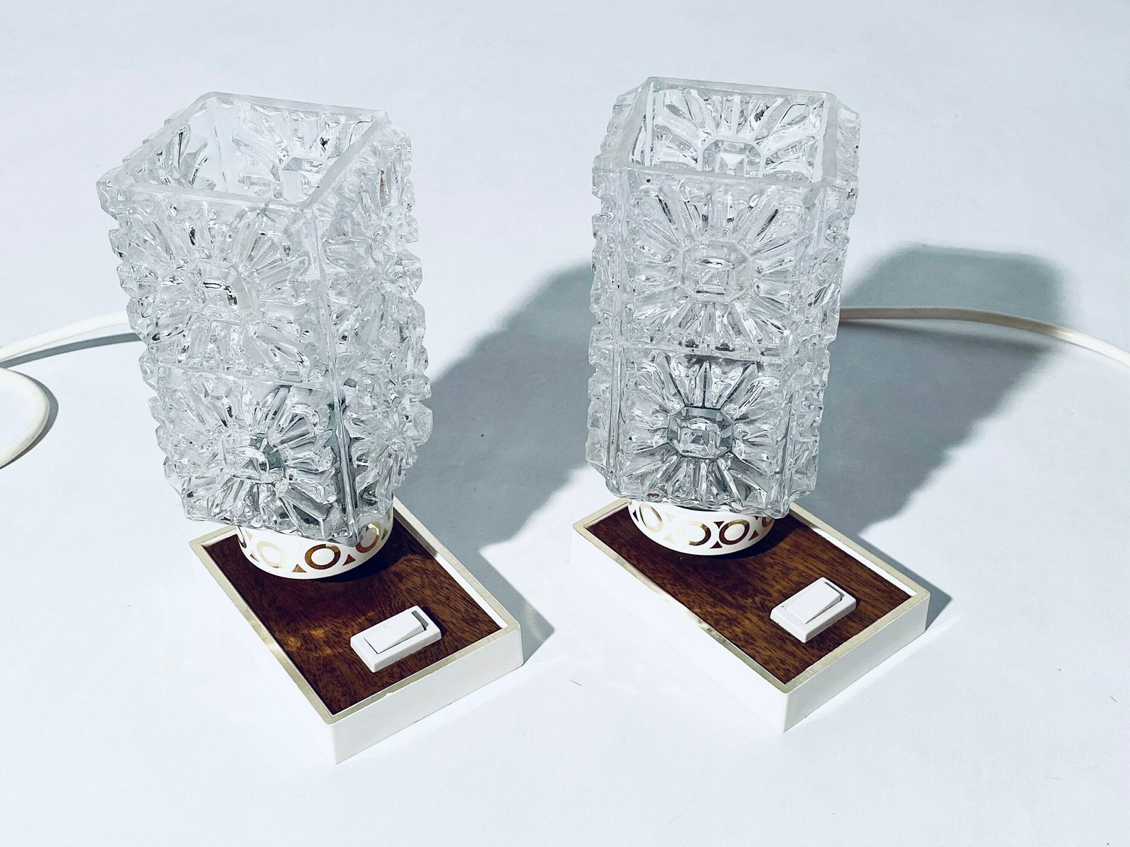 Two Matching 1960s Bedside Table Lamps With Rectangular Frosted Lamp Shades Graewe / Mid Century Vintage Decor photo Lighting