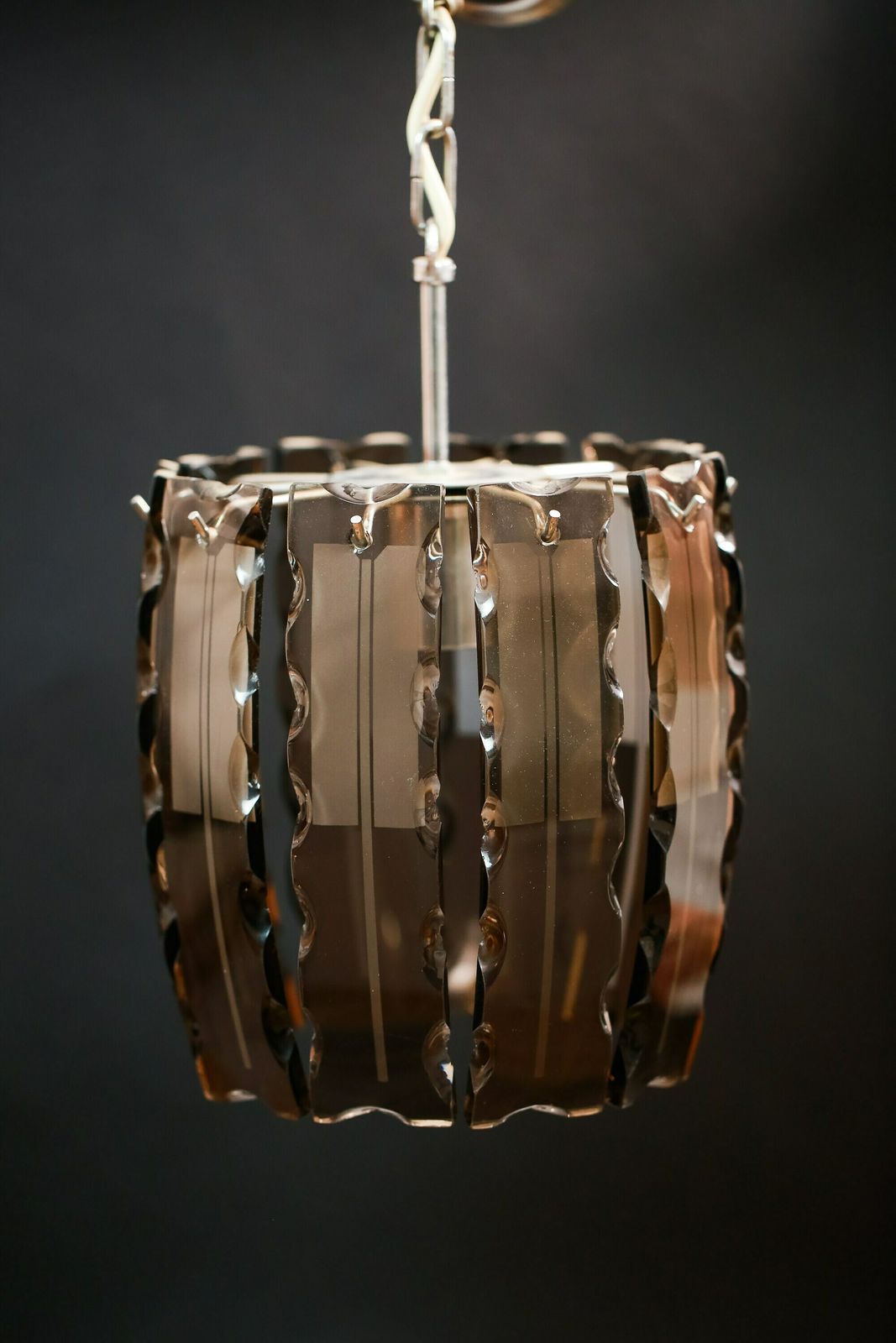 Vintage Veca Chandelier In Murano Glass/ Made In Italy 1970s / Mid Century Pendant Lamp / Antique Ceiling Lighting In Brown Glass photo buy