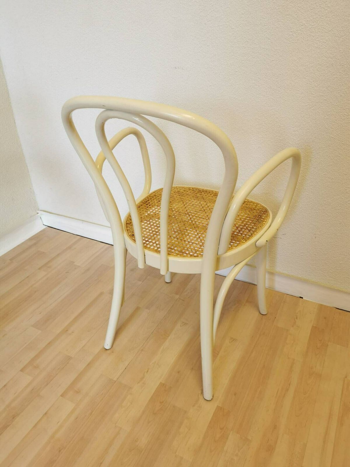 Vintage Dining White Chair In Thonet Style With Cane / Mid Century / Coffeehouse / Retro Dine Wicker Rattan Chair /Yugoslavia / Stol Kamnik photo buy