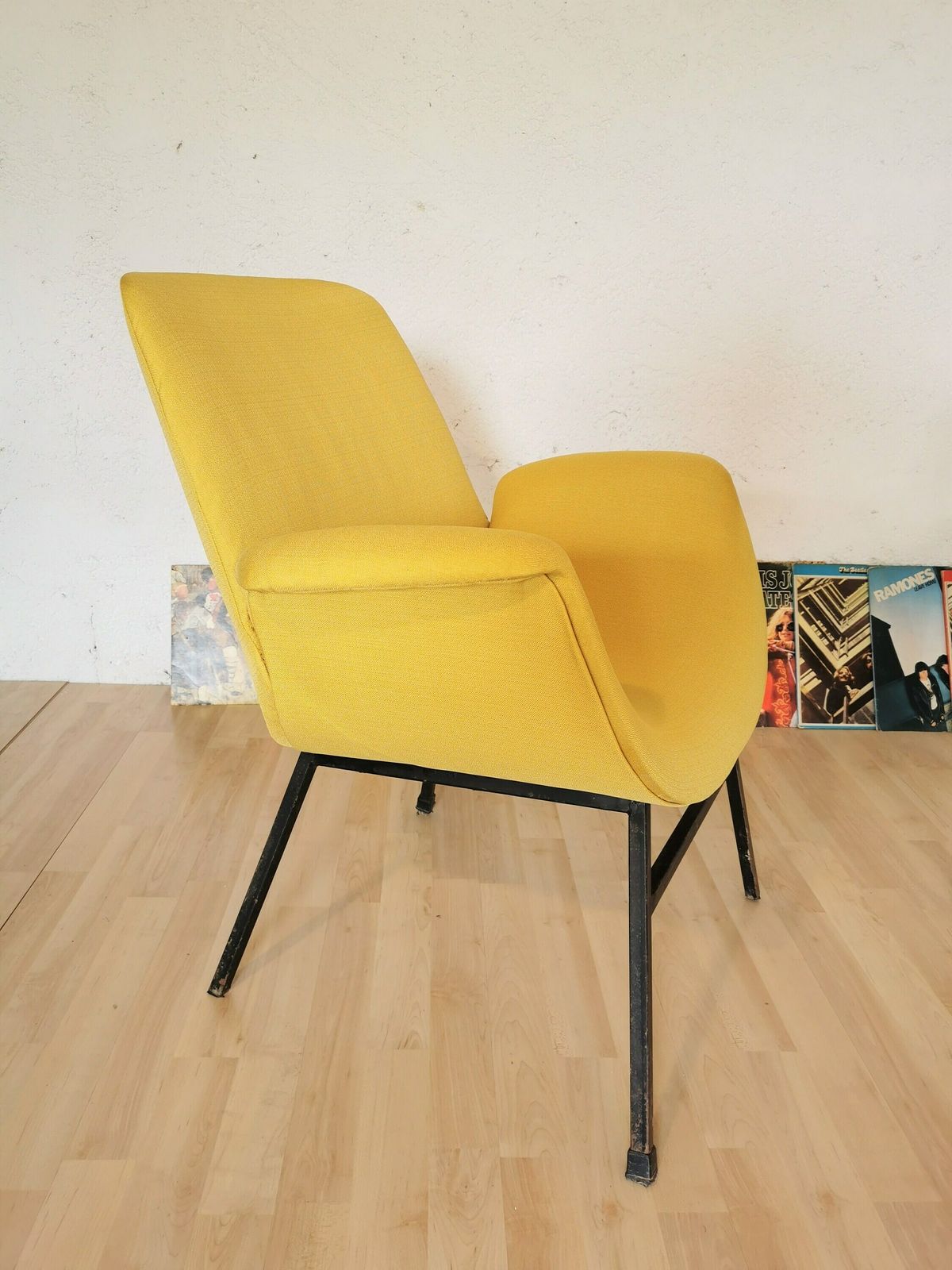 Mid Century Modern Alvin Lustig Cocktail Armchair / 1960s / Alvin Lustig Style / Vintage Lounge Chair / Retro Yellow Fabric Armchair / Easy photo for sale