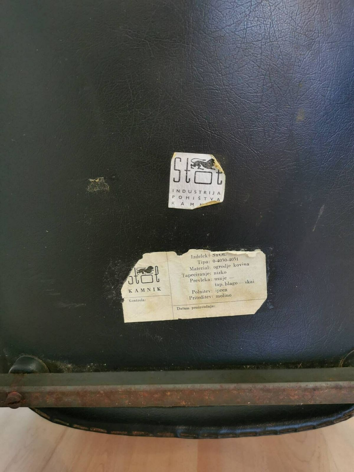 Vintage Lupina Shell Chair / Metal Square Frame / Niko Kralj Design, 1956, Stol Kamnik / Black Leather / Office Lounge Chair / 1099fk / Rare photo vinterior