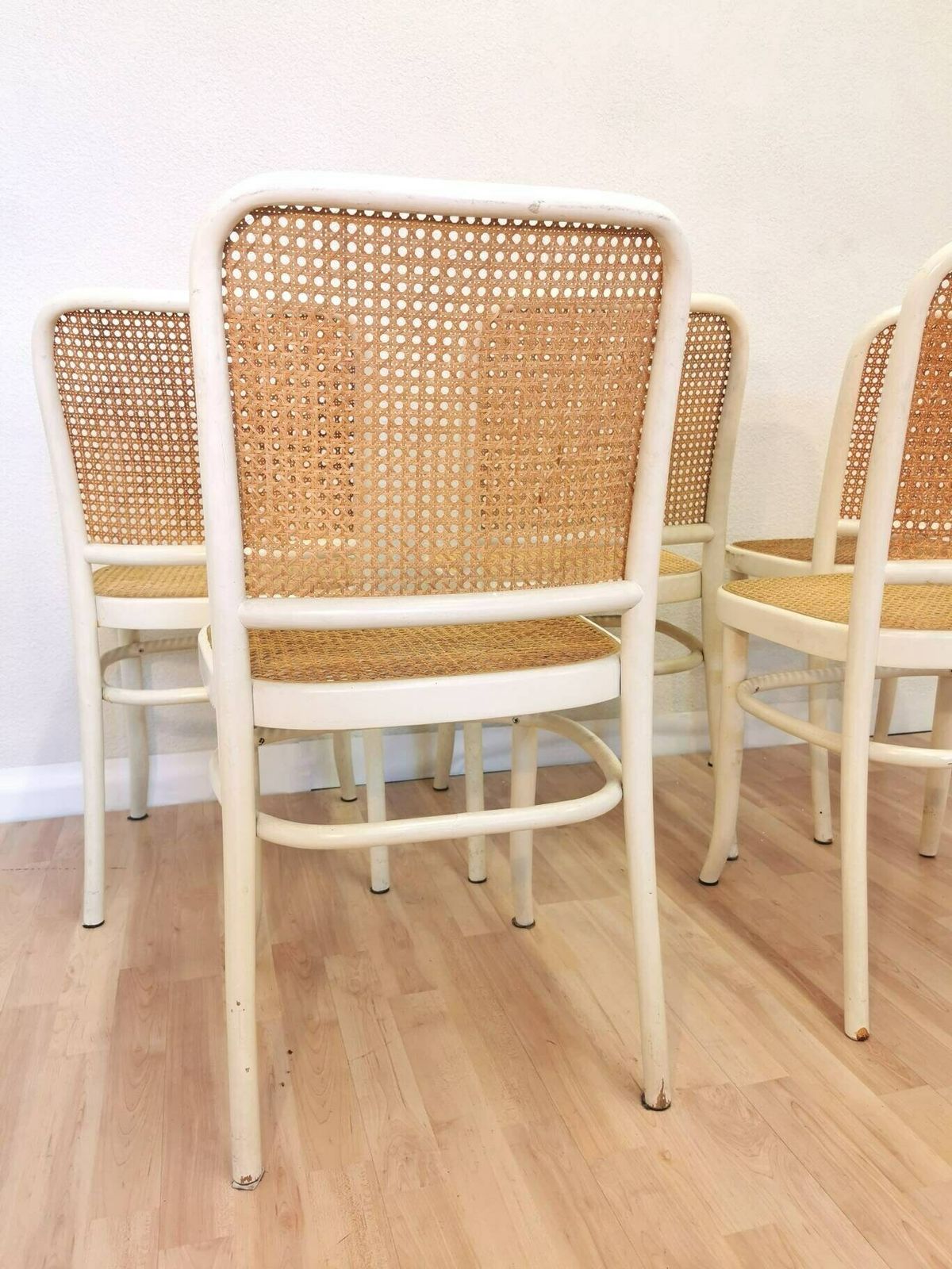 1 Of 4 Vintage Mid Century Chair / Cane Seating / Thonet 811 Dining Chair / Josef Hoffman / Rare Wooden Chair / White Mintwood / Dining Dine photo buy
