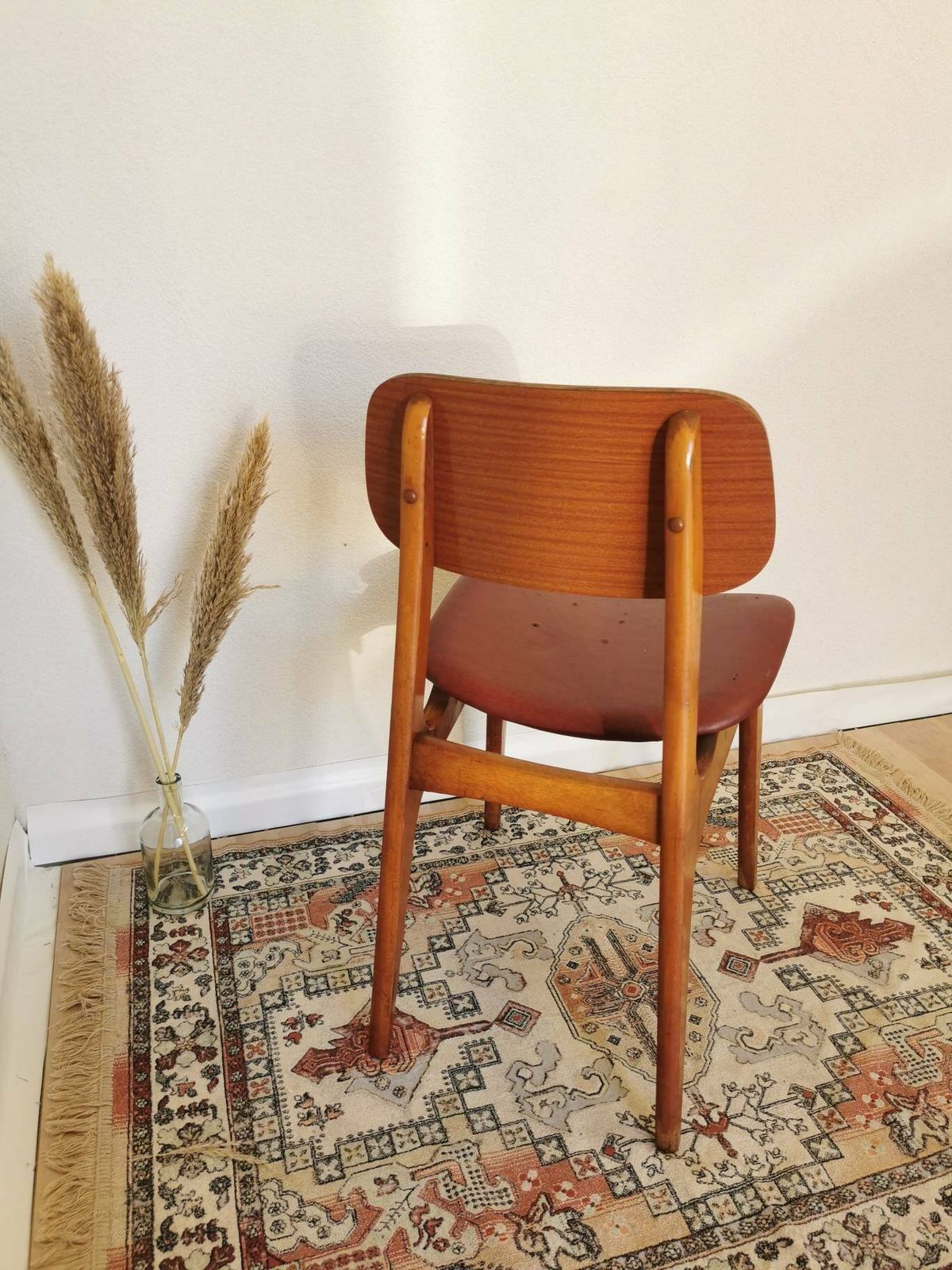 Vintage Wooden Dining Chair / Made In Yugoslavia / 1970s / 70s / Red Faux Leather / Bistro Dine Chair / Mid Century Pub / Original Sticker photo for sale