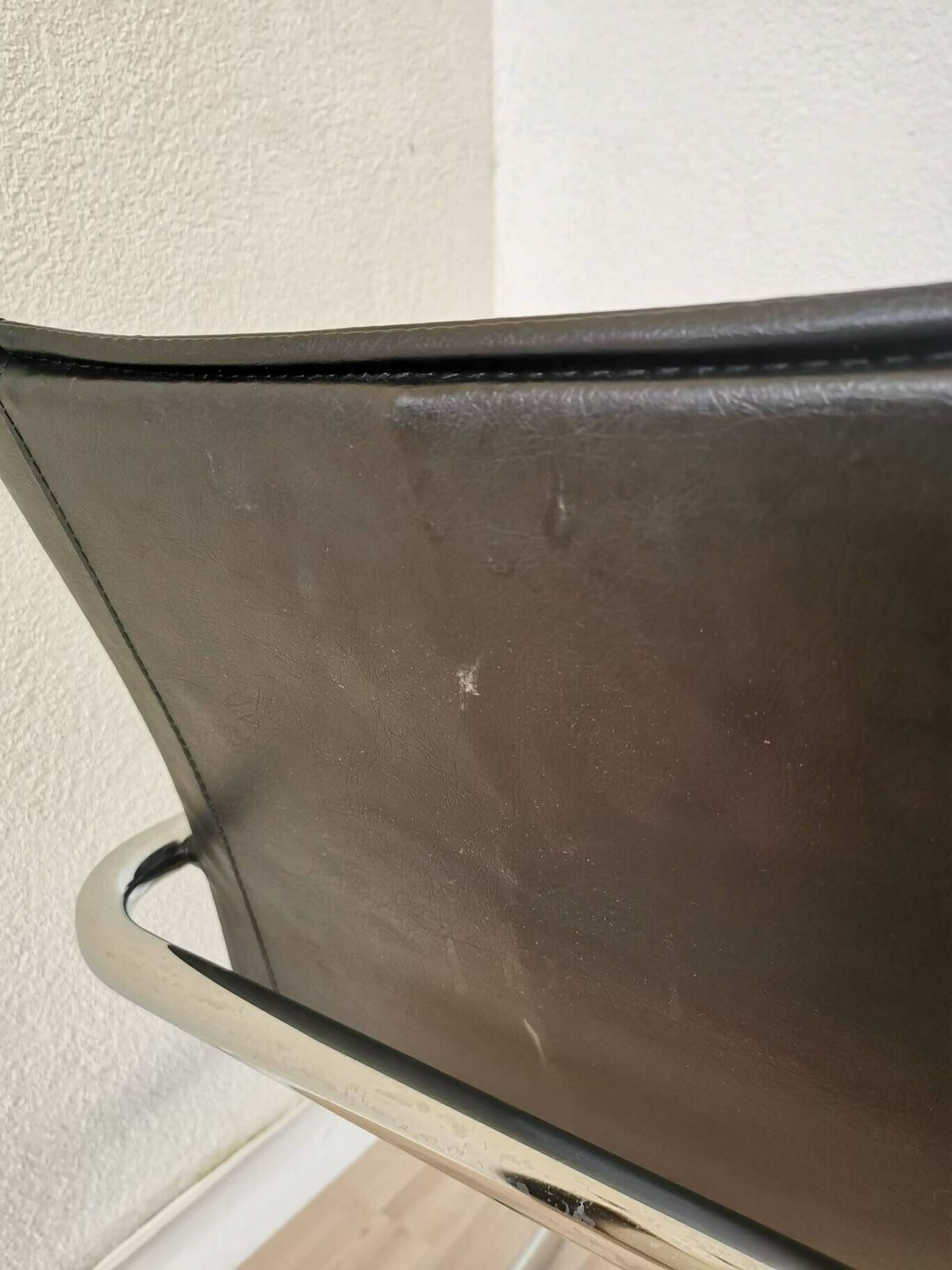 photo for sale Set Of 2 Rare Vintage Office Chairs / Black Leather Seat / Armrest / Chrome Tubular Base / Mid Century Dining Armchair