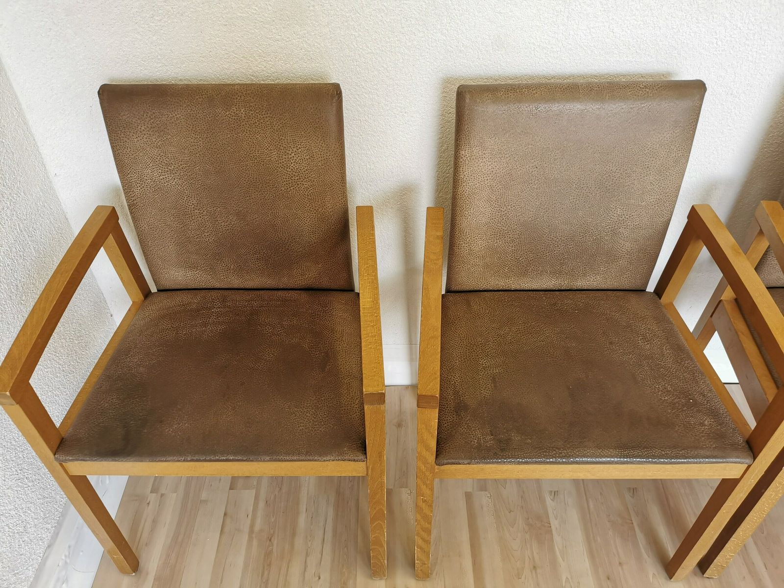 1 Of 4 Vintage Dining Chairs / Massive Wooden Dine Armchairs With Microfiber / Made In 1990s / Italian Design / Bistro Bar Pub Restaurant photo furniture