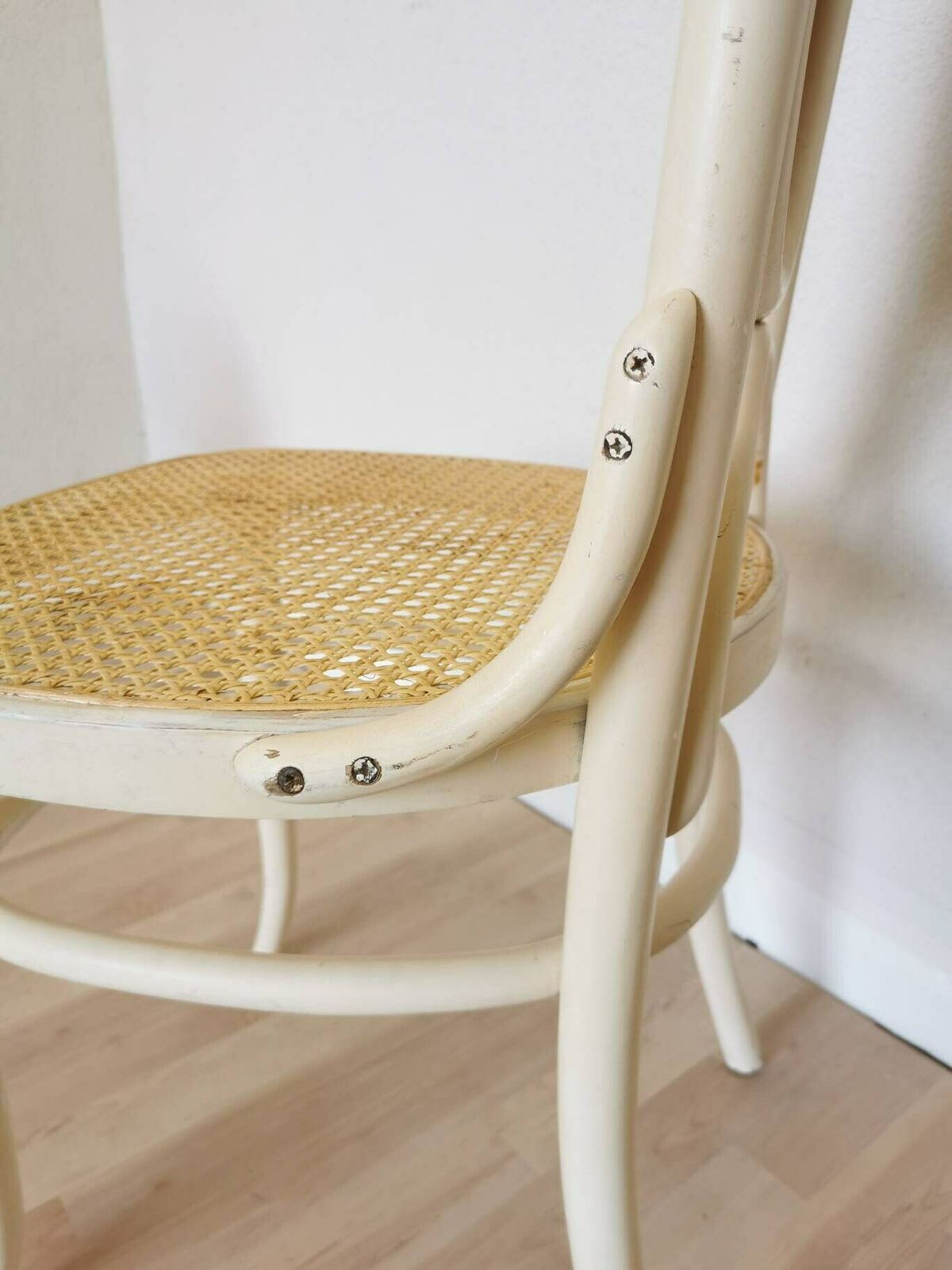 Vintage High Backrest Dine Chair / Thonet Bentwood Dining Chair With Cane And Yellow Fabric / 1970s, Yugoslavia / Mid Century Dining Room photo furniture