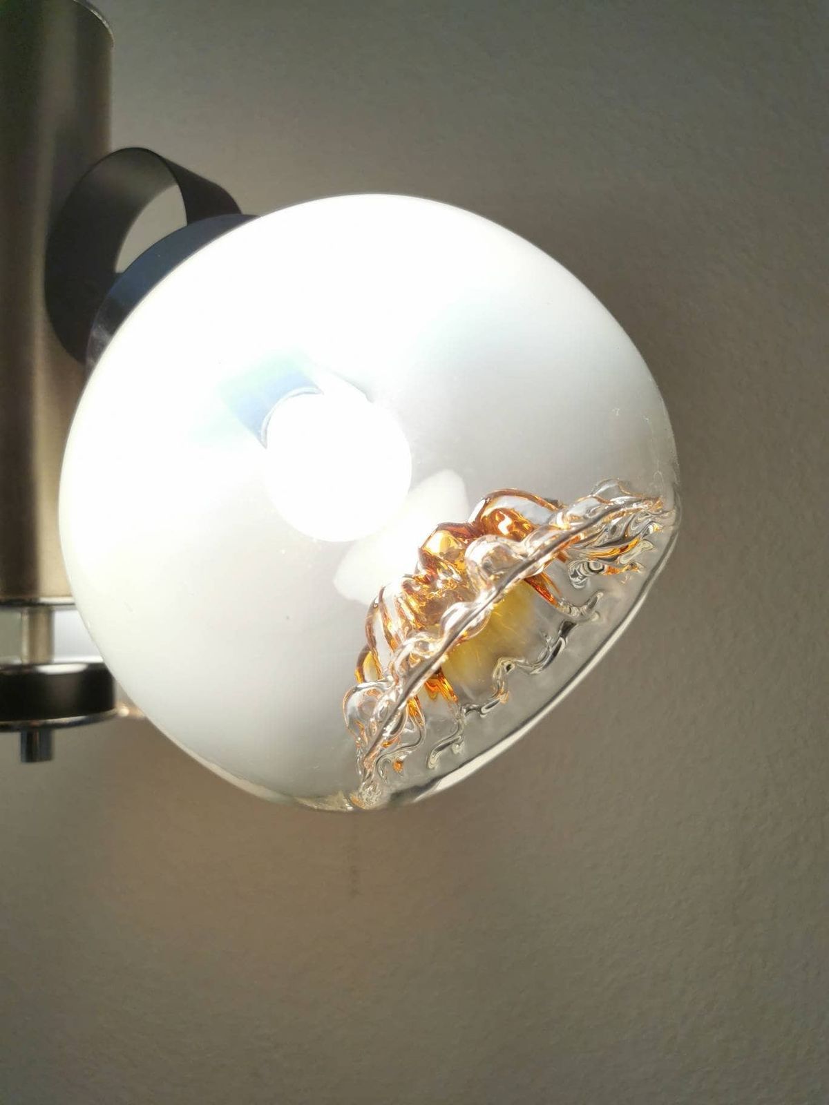 Vintage Mazzega Light / Murano Glass Chandelier / 1970s, Italy / Mid Century Italian Design / White & Orange Pendant Light 70s Ceiling Lamp photo 464.0