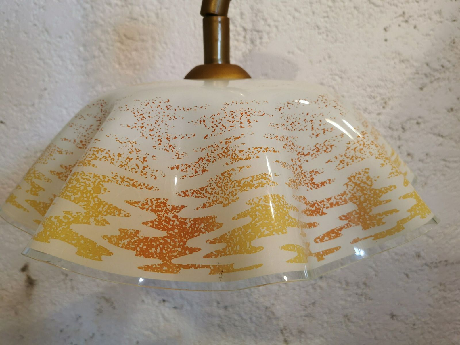 Vintage Glass Pendant Lamp By Sijaj Hrastnik / Mid Century Ceiling Light 70s, Yugoslavia / Orange, White, Yellow photo furniture