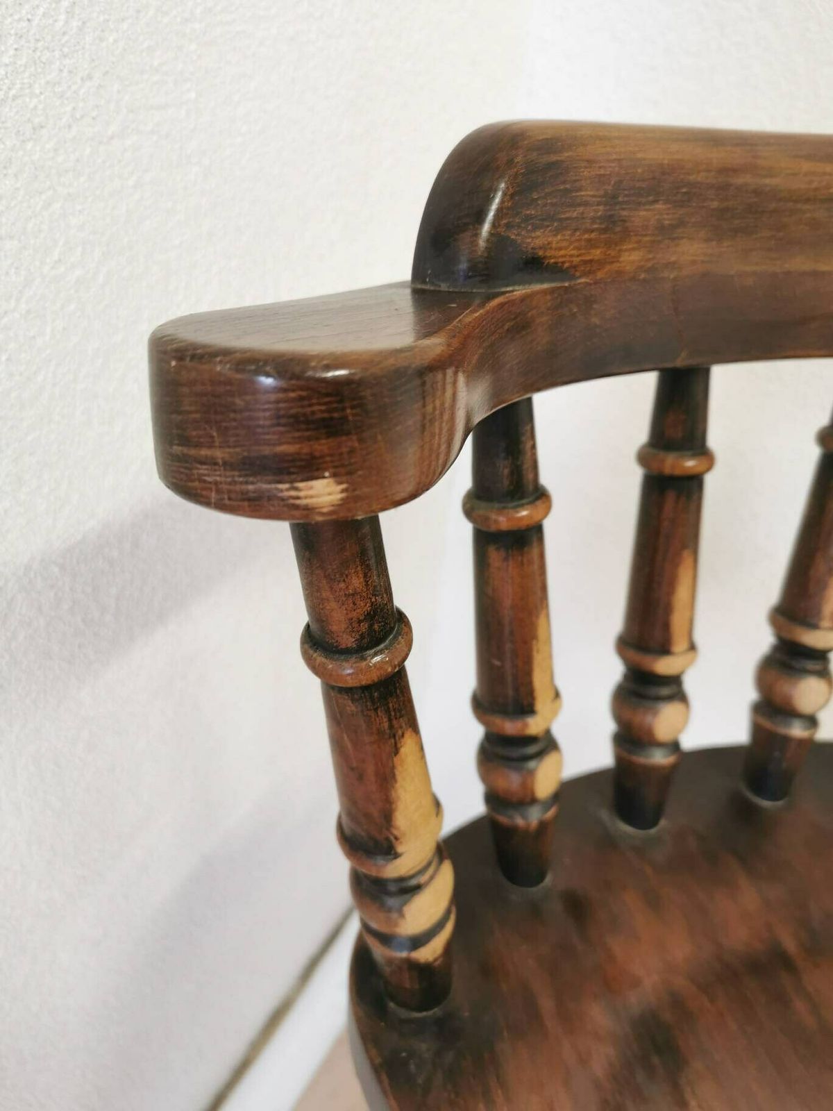Vintage Wooden Bar Chair / 1970s Yugoslavia / Mid Century Farmhouse High Stool / Kitchen Island Chair With Patina / Carved Wood Details photo vinterior