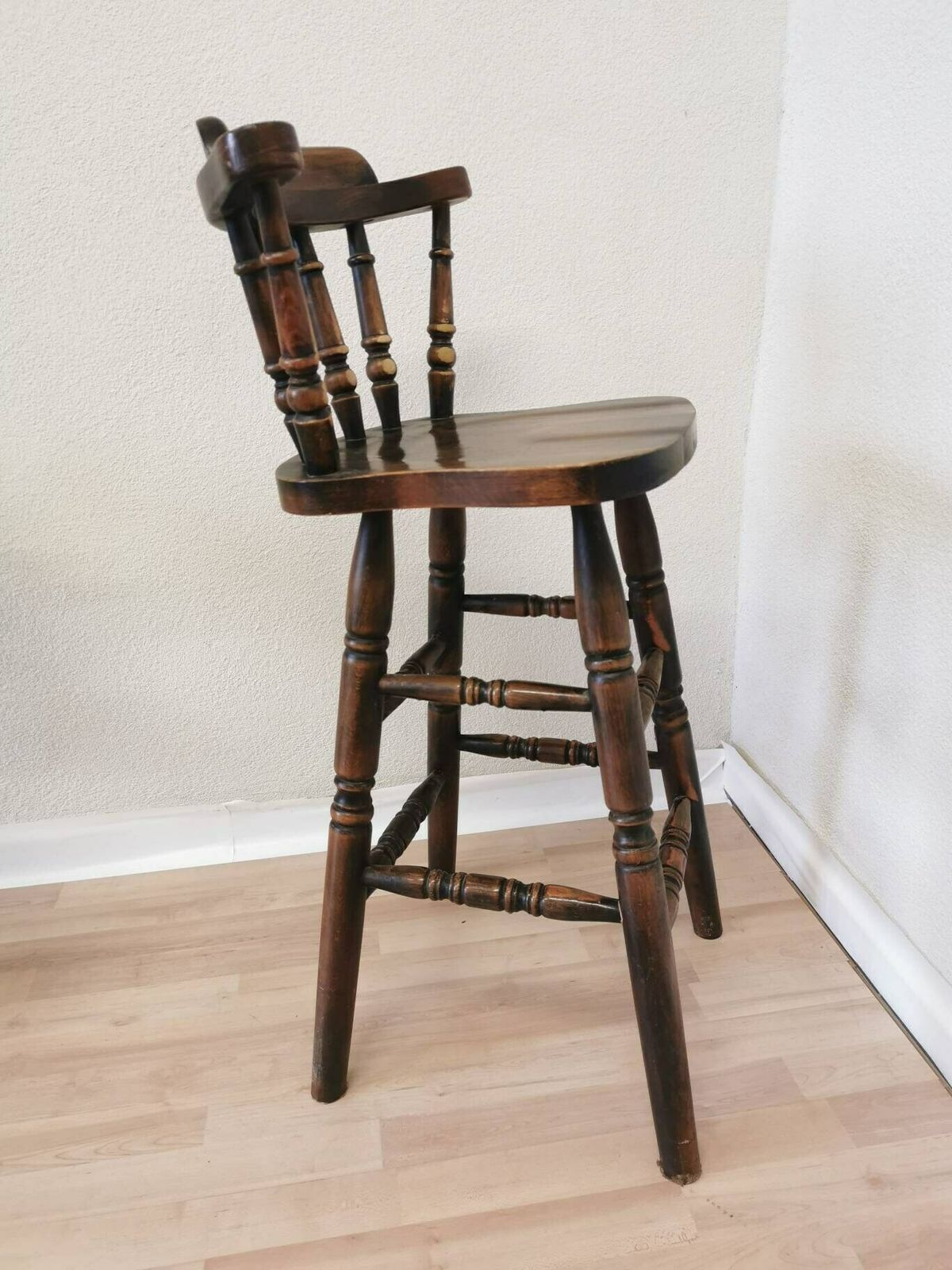 Vintage Wooden Bar Chair / 1970s Yugoslavia / Mid Century Farmhouse High Stool / Kitchen Island Chair With Patina / Carved Wood Details