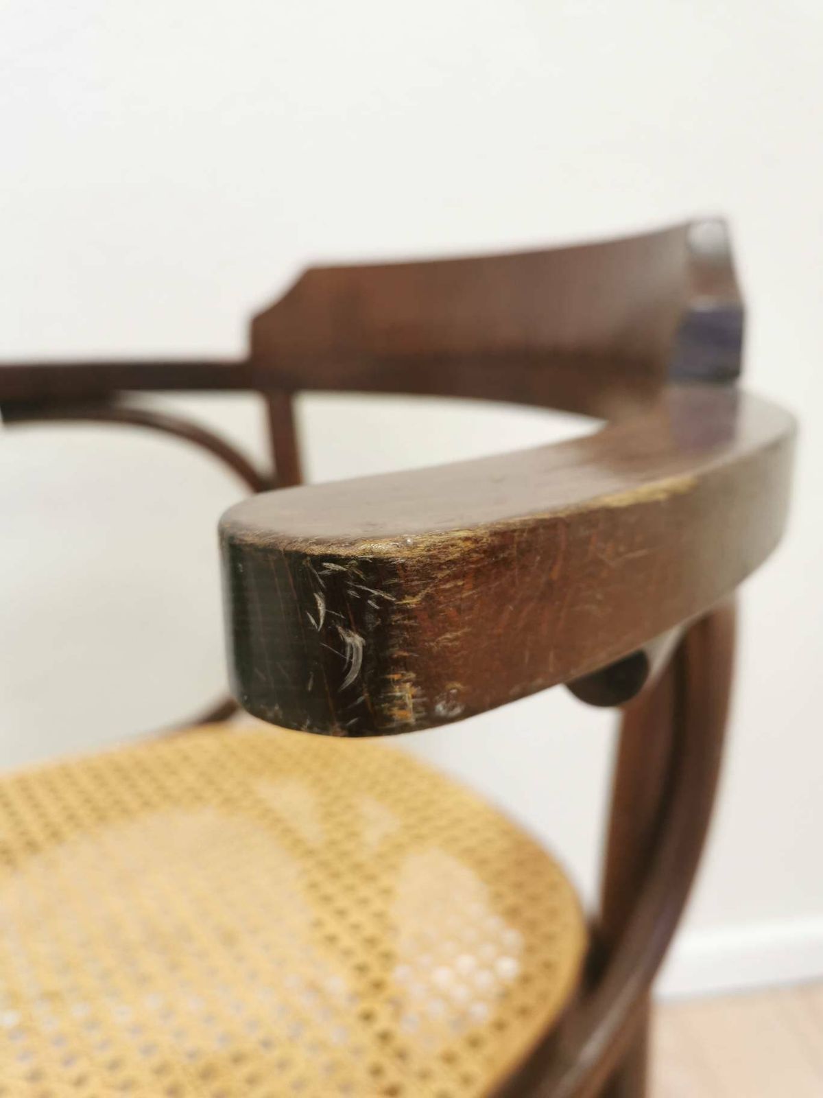 Vintage Wooden Dining Chair With Cane Seat In Thonet Sytle / Mid Century Dine Chair Made With Bentwood Technique / 1970s Interior Irish Pubi photo furniture