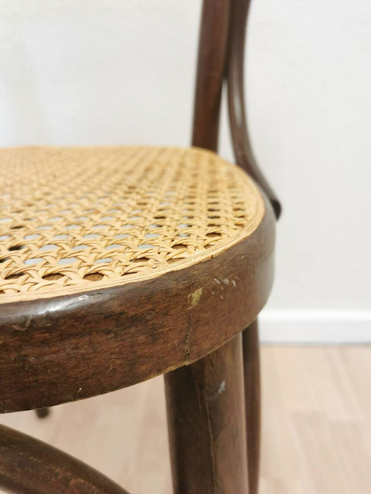 Vintage Wooden Dining Chair With Cane Seat In Thonet Sytle / Mid Century Dine Chair Made With Bentwood Technique / 1970s Interior Irish Pubi photo vinterior