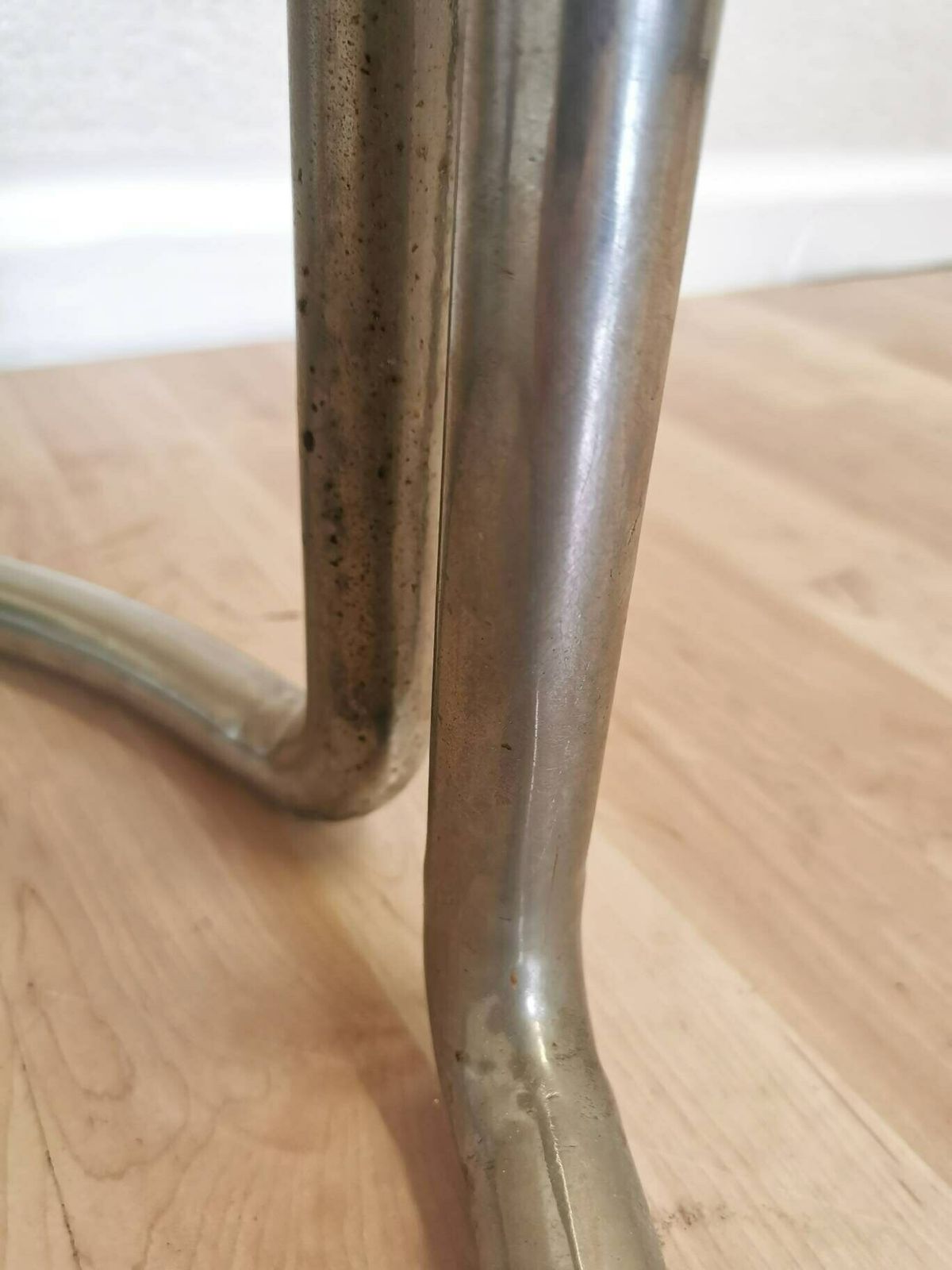 Vintage Yellow Bar Table / Tubular Chrome Table In Bauhaus Style / Mid Century Modern Space Age End Table / High Coffee Round Table / 1970s photo for sale
