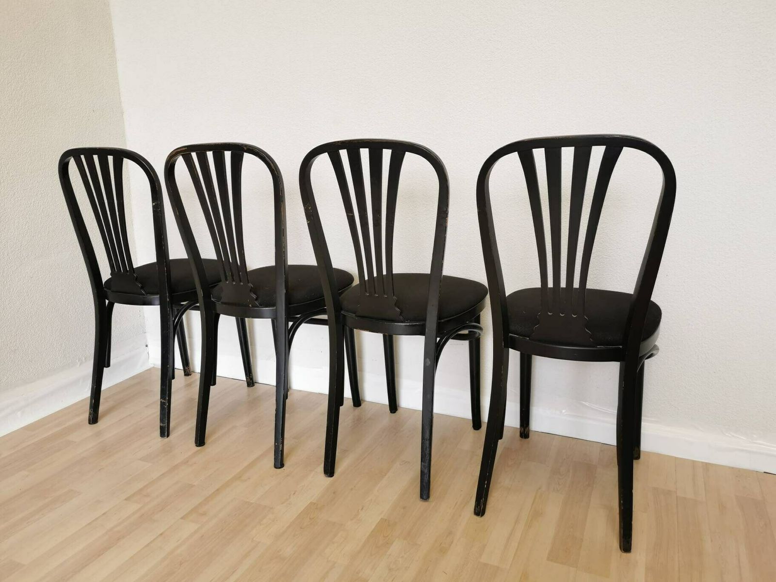 Set Of 4 Vintage Black Wooden Dining Chairs / Stol Kamnik 1970s Yugoslavia / Black Fabric Seat / Mid Century Dine Chairs / Minimalistic Set photo Furniture