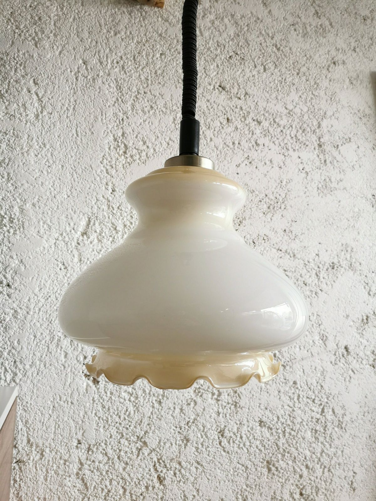 Vintage White Glass Pendant Lamp / Mid Century Ceiling Light / Made In Yugoslavia / 1970s / Yugo / Mcm / Midcentury Kitchen Dining Room / Oz photo furniture