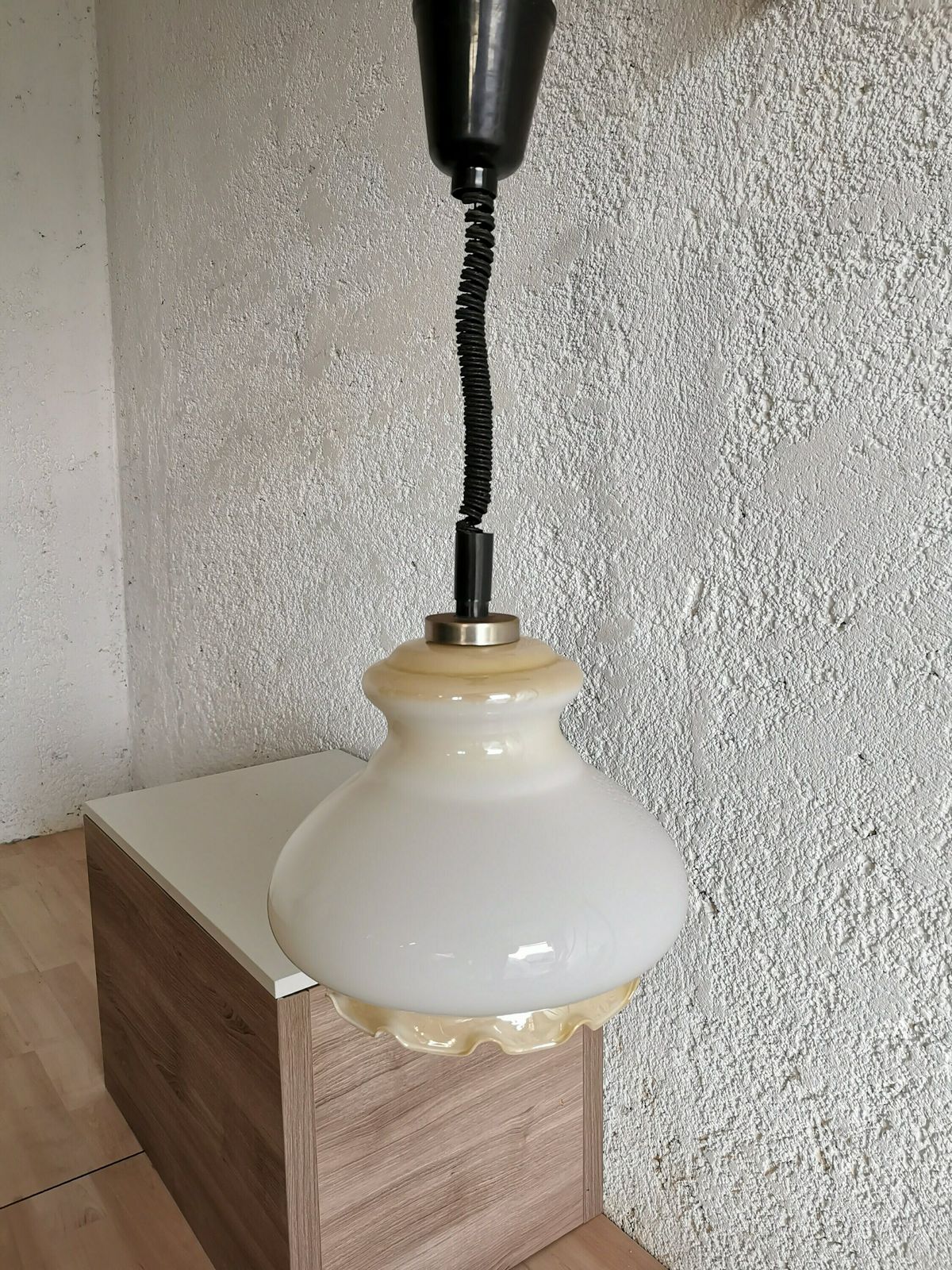 Vintage White Glass Pendant Lamp / Mid Century Ceiling Light / Made In Yugoslavia / 1970s / Yugo / Mcm / Midcentury Kitchen Dining Room / Oz photo for sale
