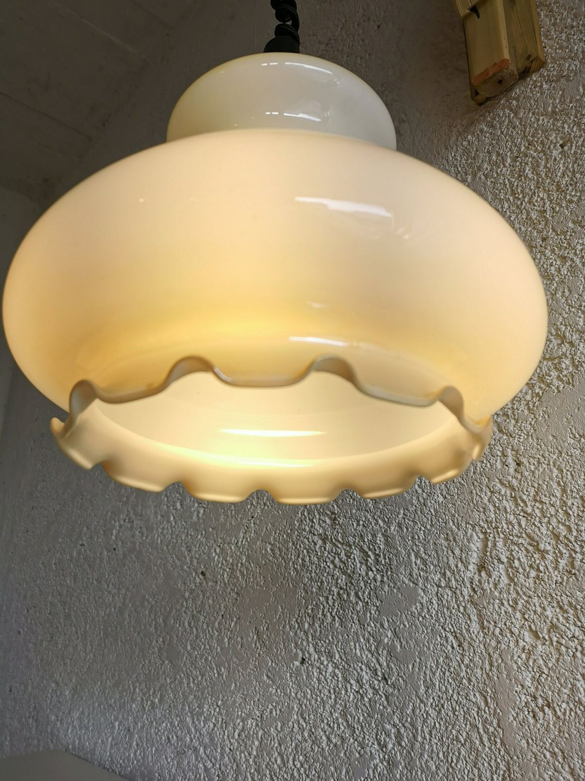 photo for sale Vintage White Glass Pendant Lamp / Mid Century Ceiling Light / Made In Yugoslavia / 1970s / Yugo / Mcm / Midcentury Kitchen Dining Room / Oz