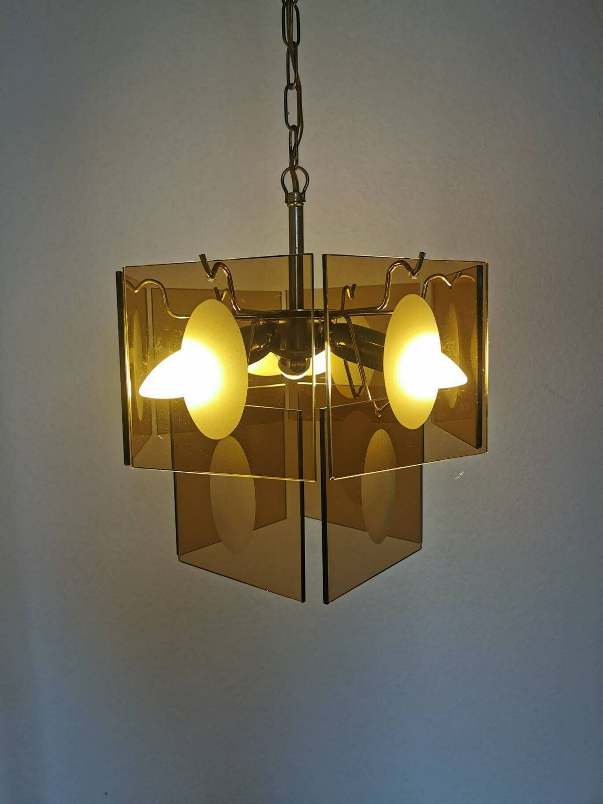 Mid Century Vistosi Chandelier / 1960s / Smoked Glass / Pendant Light / Italian Style / 10 Glass Discs / Midcentury / Made In Italy / Top photo vintage
