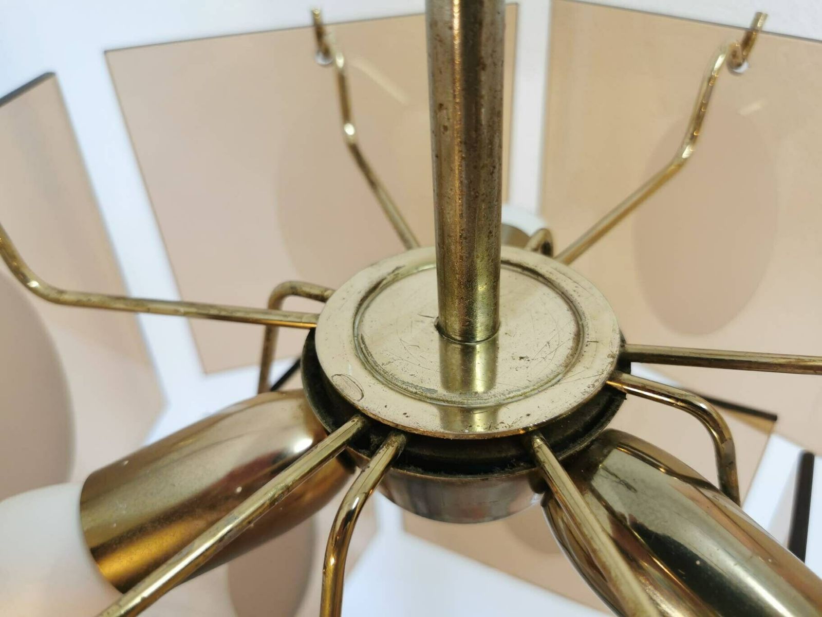 photo furniture Mid Century Vistosi Chandelier / 1960s / Smoked Glass / Pendant Light / Italian Style / 10 Glass Discs / Midcentury / Made In Italy / Top