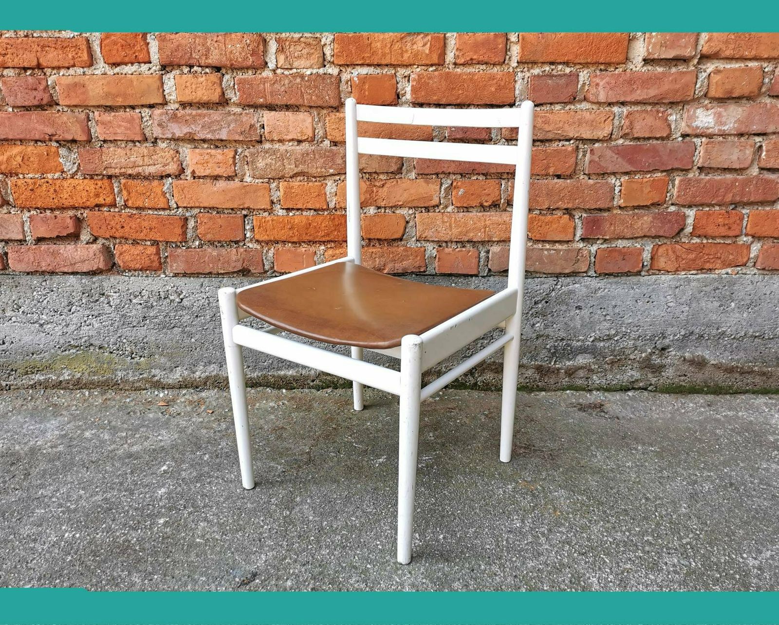 Vintage Wooden Dine Chair / White Wood With Brown Leather / Stol Kamnik / 1970s /70s / Dining Room / Mid Century Dine Chairs / Farmhouse