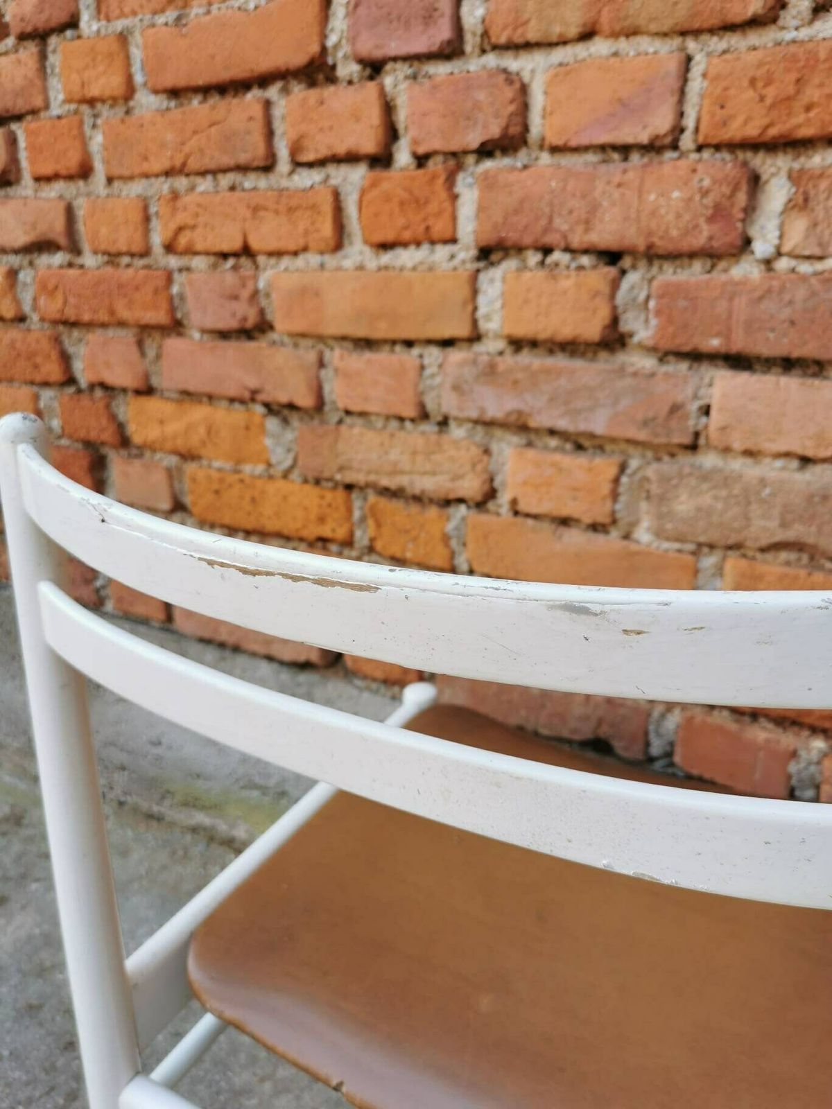 Vintage Wooden Dine Chair / White Wood With Brown Leather / Stol Kamnik / 1970s /70s / Dining Room / Mid Century Dine Chairs / Farmhouse photo vintage