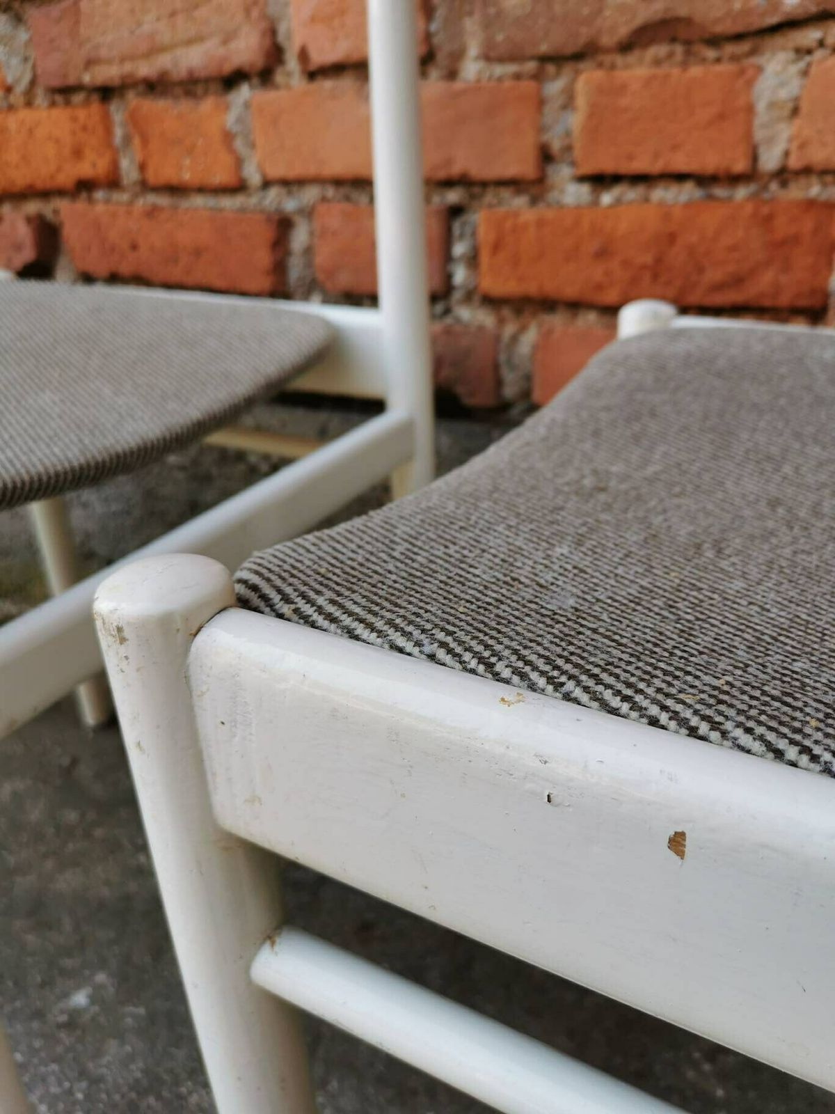 photo furniture 1 Of 3 Vintage Wooden White Chairs / Stol Kamnik / 1970s /70s / Original Sticker / Dining Room / Mid Century Dine Chairs / Gray Fabric Seat
