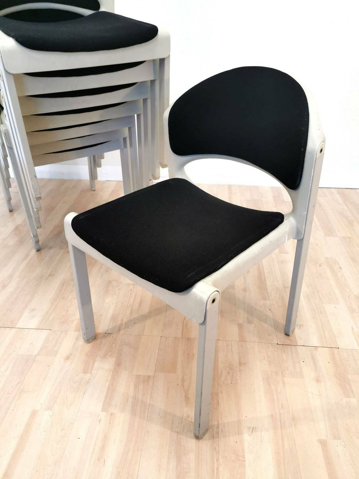 1 Of 4 Stackable Chair From Aeon Mondial / Vintage / Netherlands / 1980 / Plastic Wood Plywood / Unique / Retro Dine Chairs / Load Stack photo for sale