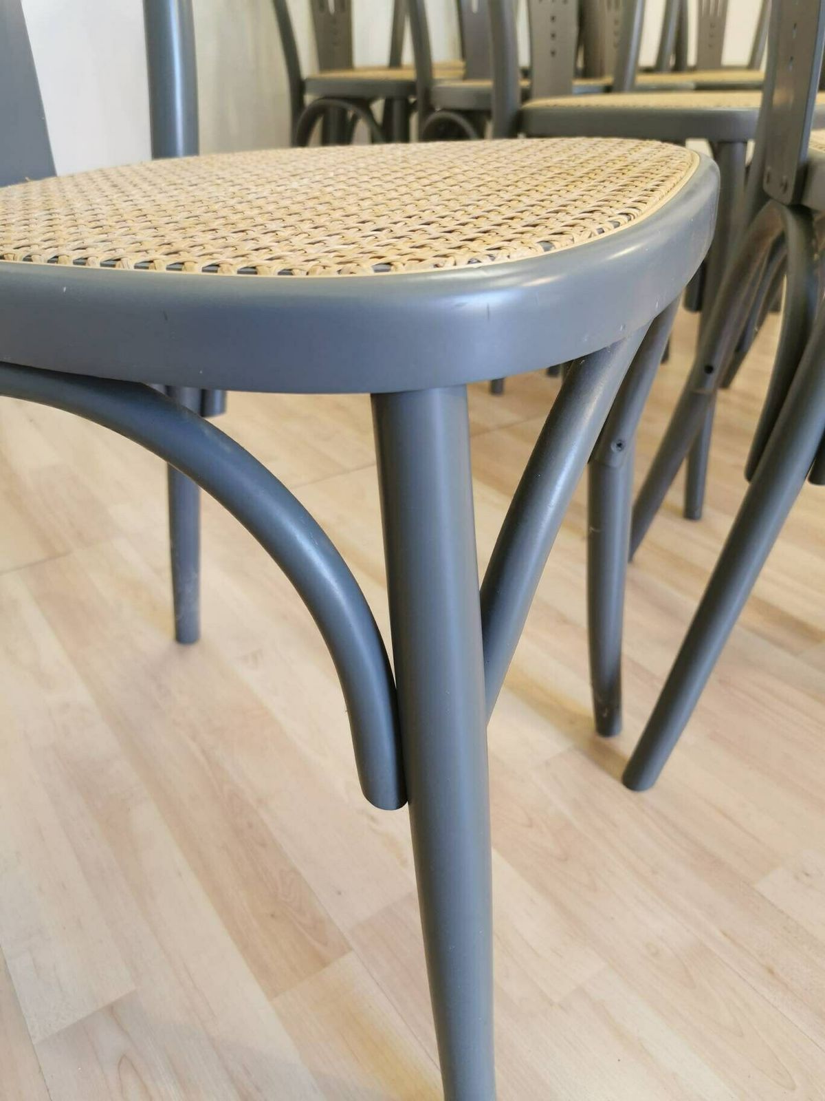 1 Of 14 Wooden Cane Gray Dining Chairs / Batch Thonet Style Bentwood Technique / Retro Bar Vintage Pub / Mcm / Bistro Dine Chair / Interior photo vintage