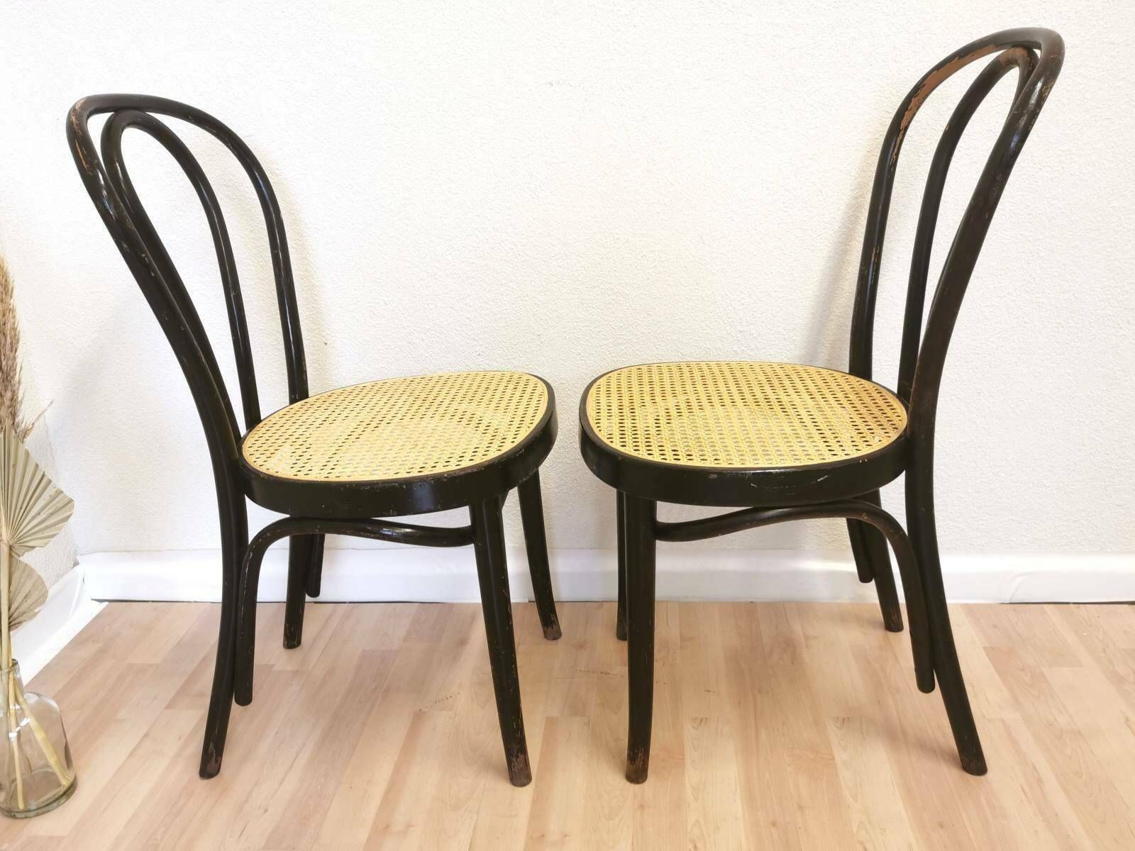 Set Of 2 Thonet Bentwood Style Chairs / Original Stol Kamnik / / Vintage / Dining Chair / Black Wood /Wicker Seat photo furniture
