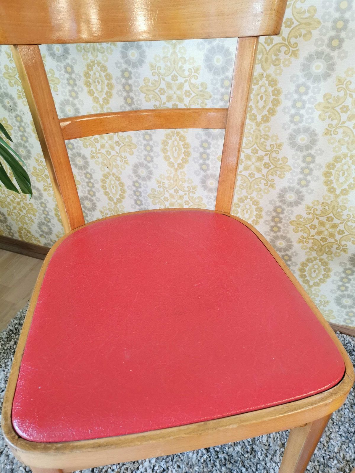 Set Of 2 Vintage Wooden Chairs Made In Yugoslavia 1960s By Stol Kamnik Factory / Mid Century Dining Chairs / Red Leather Seats / Solid photo vintage