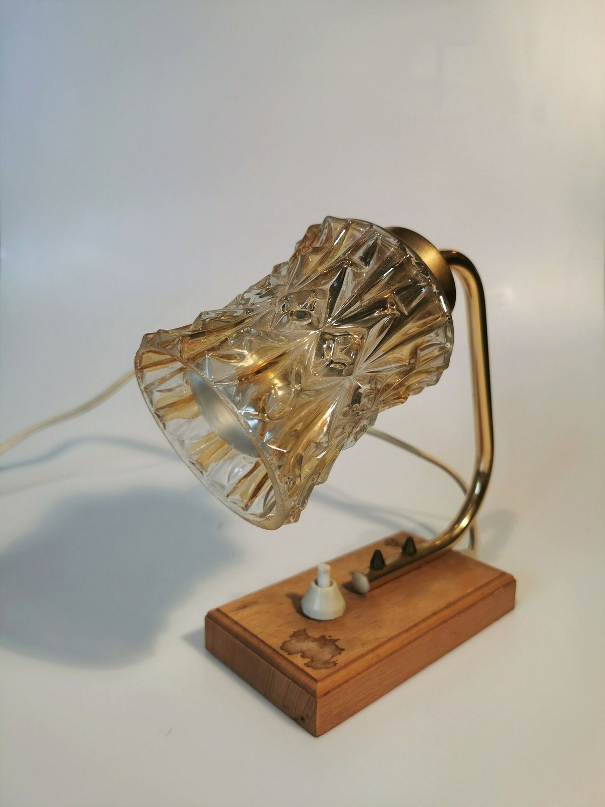 Vintage Bedside Desk Lamp / Table Glass Light / Mid Century Lighting / Made In Yugoslavia 1970s / Wood Metal Glass / Retro photo 83.0