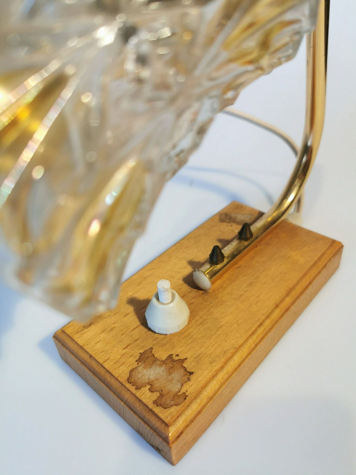 Vintage Bedside Desk Lamp / Table Glass Light / Mid Century Lighting / Made In Yugoslavia 1970s / Wood Metal Glass / Retro photo vinterior
