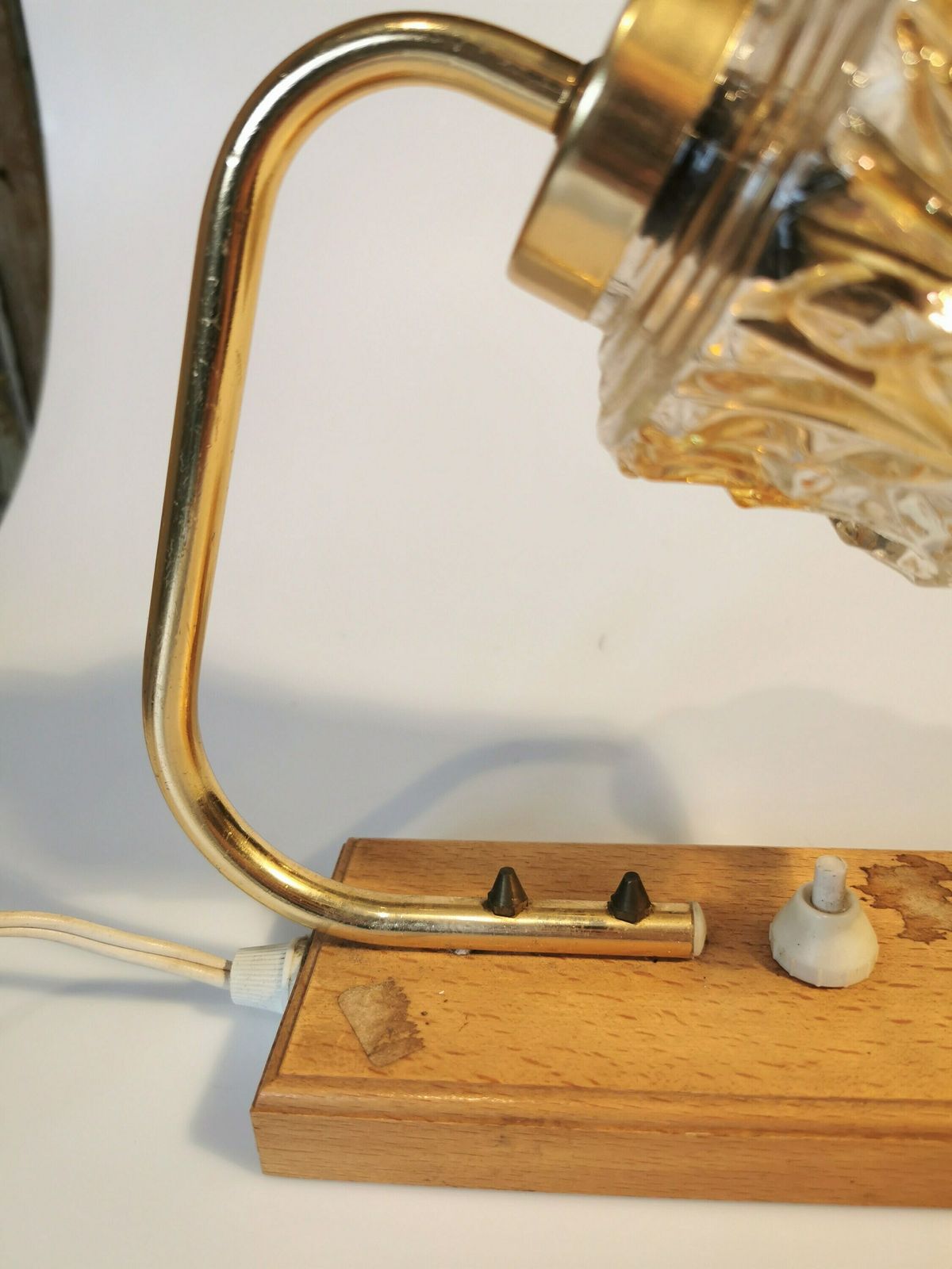 Vintage Bedside Desk Lamp / Table Glass Light / Mid Century Lighting / Made In Yugoslavia 1970s / Wood Metal Glass / Retro photo buy