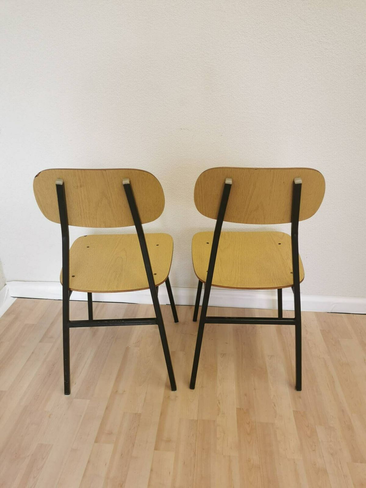Set Of 2 Vintage School Chair By Stol Kamnik, Yugoslavia, 1970 / Wooden Dining Chair / Mid Century Chairs With Metal Base / Midcentury photo furniture