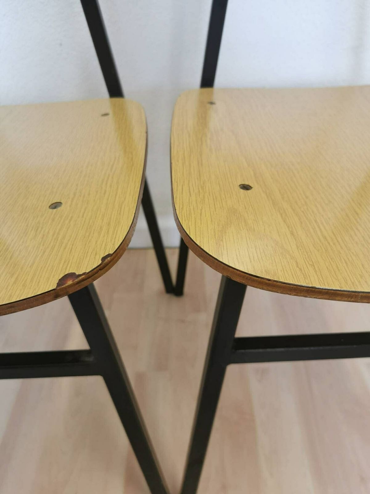 photo furniture Set Of 2 Vintage School Chair By Stol Kamnik, Yugoslavia, 1970 / Wooden Dining Chair / Mid Century Chairs With Metal Base / Midcentury