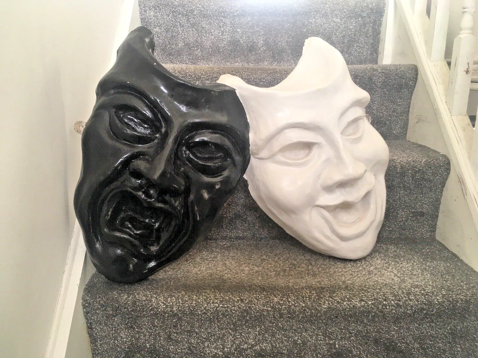 photo furniture Large Heavy Plaster Theatre Comedy Tragedy Masks Sculpture Wall Sign Display