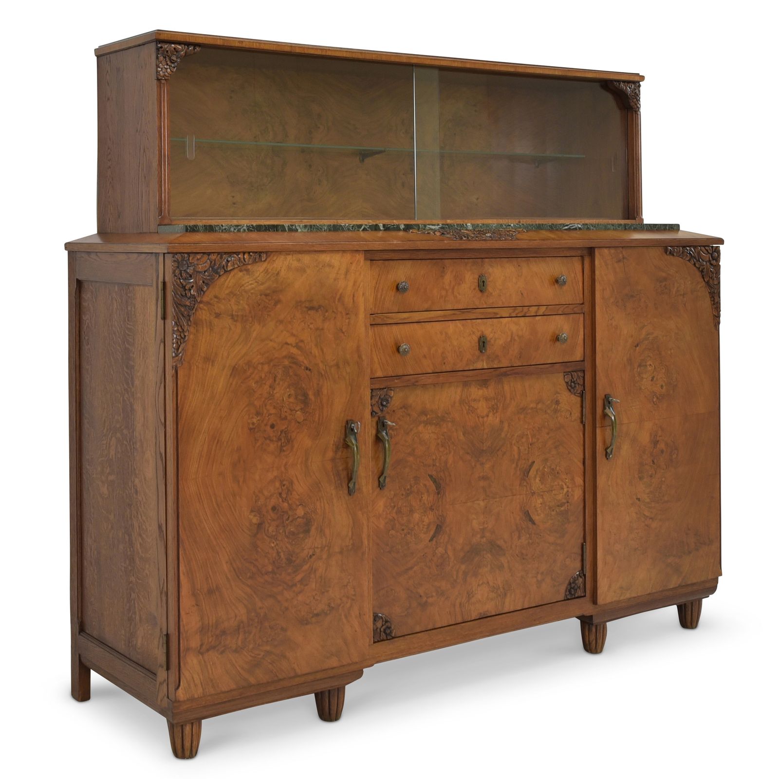Antique! Sideboard With Showcase Restored Art Deco Walnut Buffet Sideboard