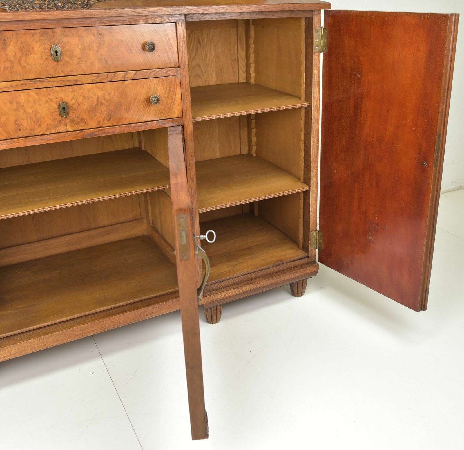 Antique! Sideboard With Showcase Restored Art Deco Walnut Buffet Sideboard photo 1748.0
