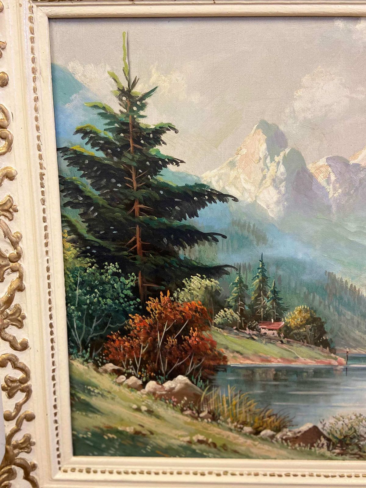 Vintage Large Oil On Canvas / Summerly High Mountain / Signed Framed C1930 photo buy