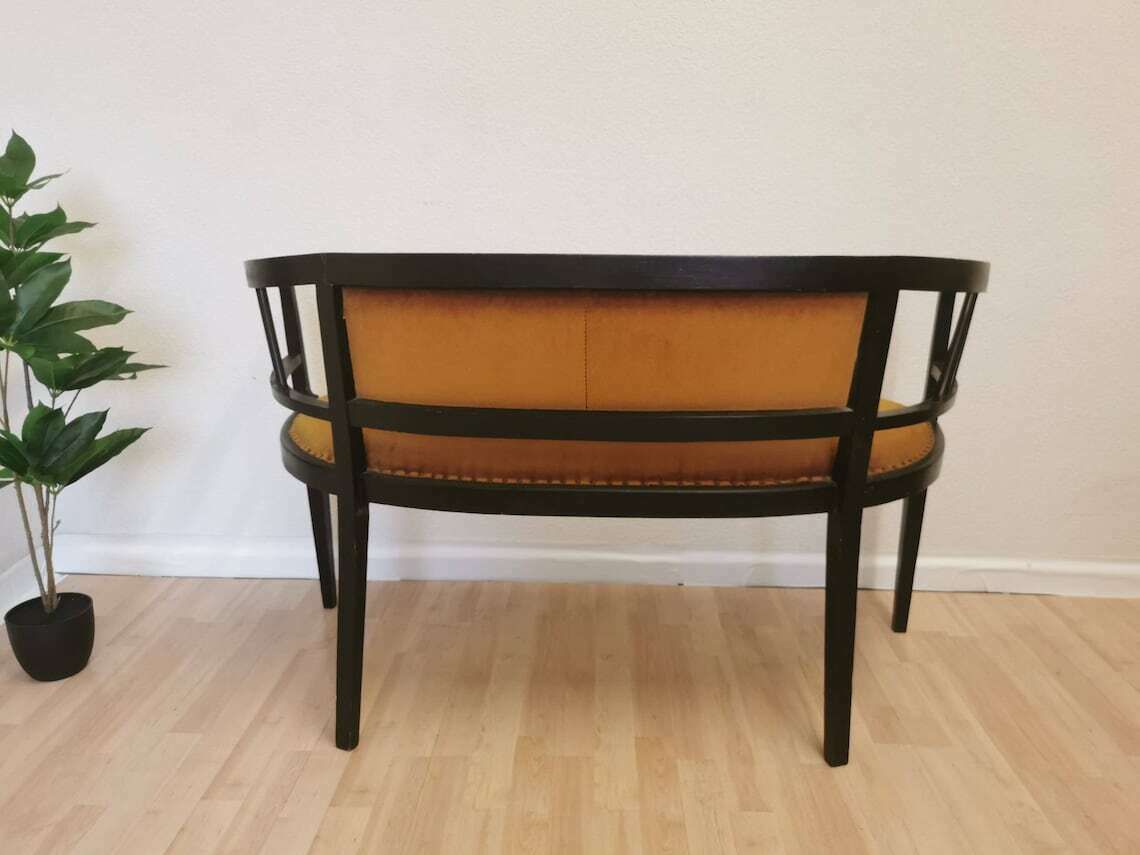 Art Nouveau Wooden Bench With Springs / 1950s / 50s / Vintage Chair Cushioned / Metal Snaps / Bentwood Technique / Art Deco / Secession photo furniture