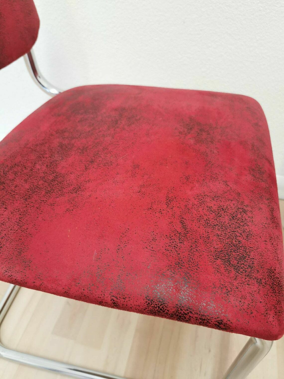 Set Of 2 Cesca Style Chair / Upholstered With Red Fabric / Dine / Dining Chairs / Tubular Frame / Marcel Breuer / Retro Interior / 1970 Future photo buy