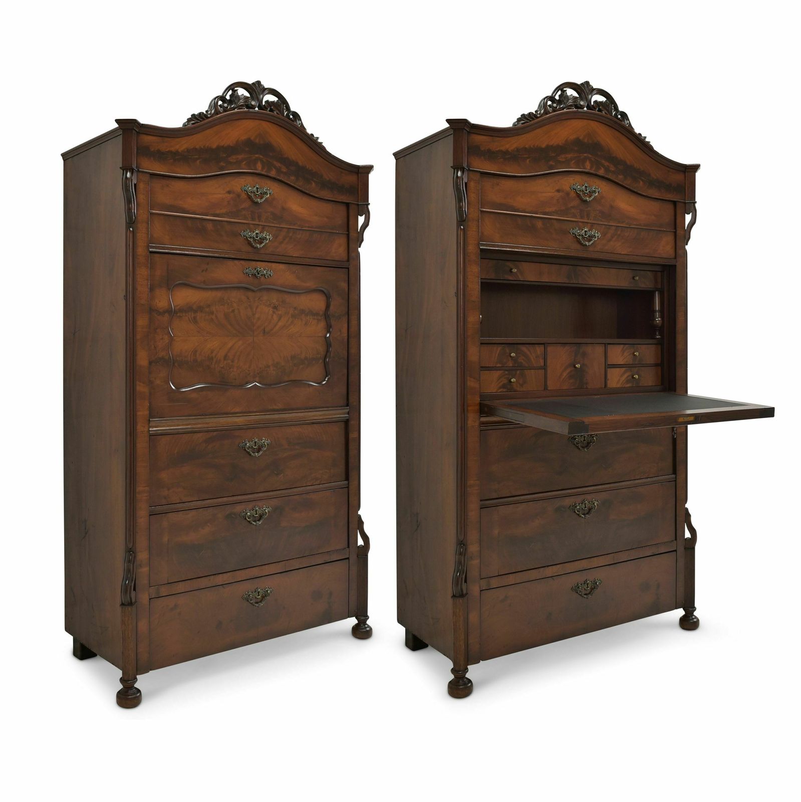 Antique! Secretary Restored Louis Philippe / Late Biedermeier Around 1880 Mahogany Cabinet Secretary