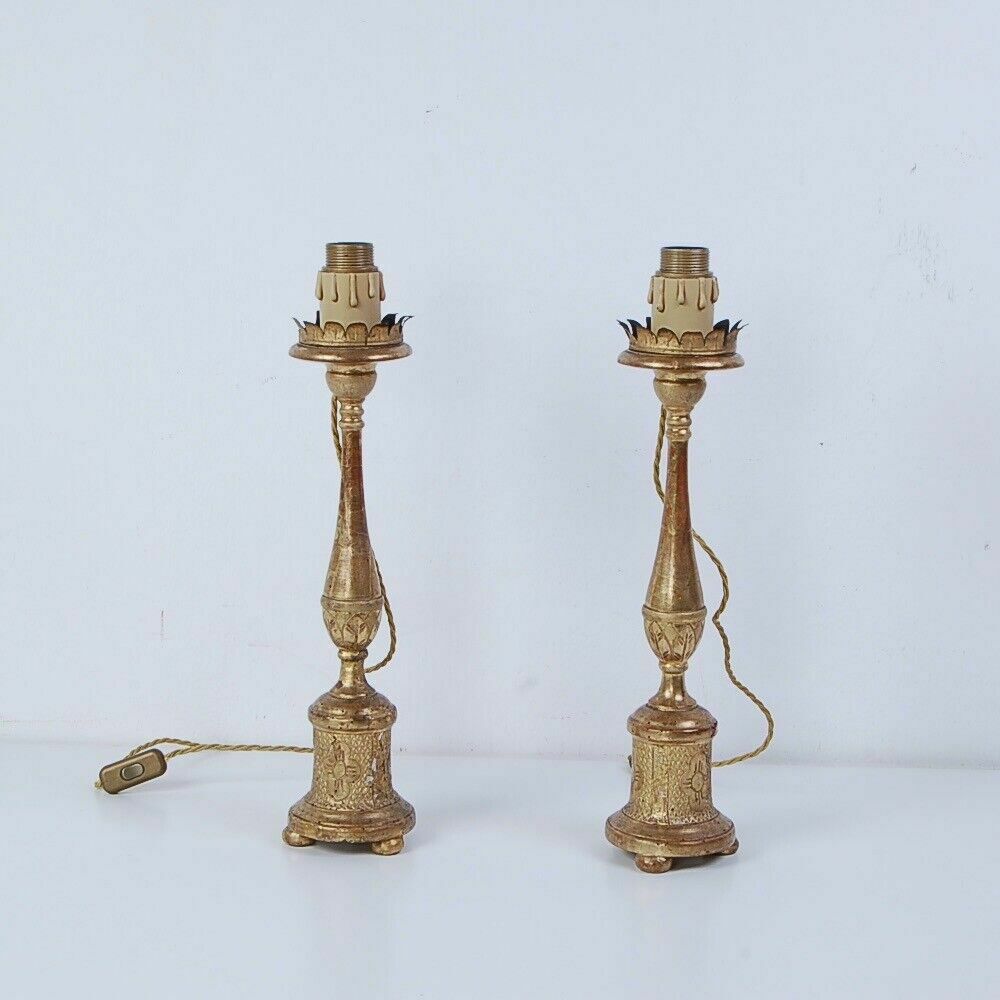 489.0 Pair Of Gold Leaf Wooden Candelabras From The Second Half Of The 19th Century, Electrified Lamps photo