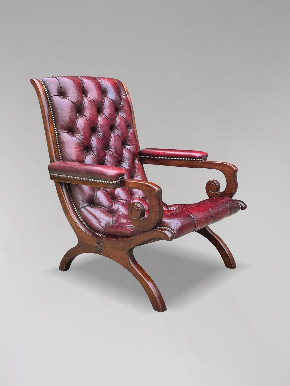 Quality Burgundy Red Leather Chesterfield Slipper Armchair photo furniture