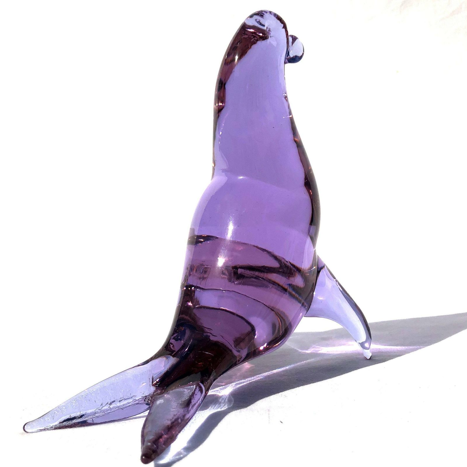 Heavy Vintage Murano Lilac Glass Sea Lion Figurine Sculpture 1960's Italy photo buy