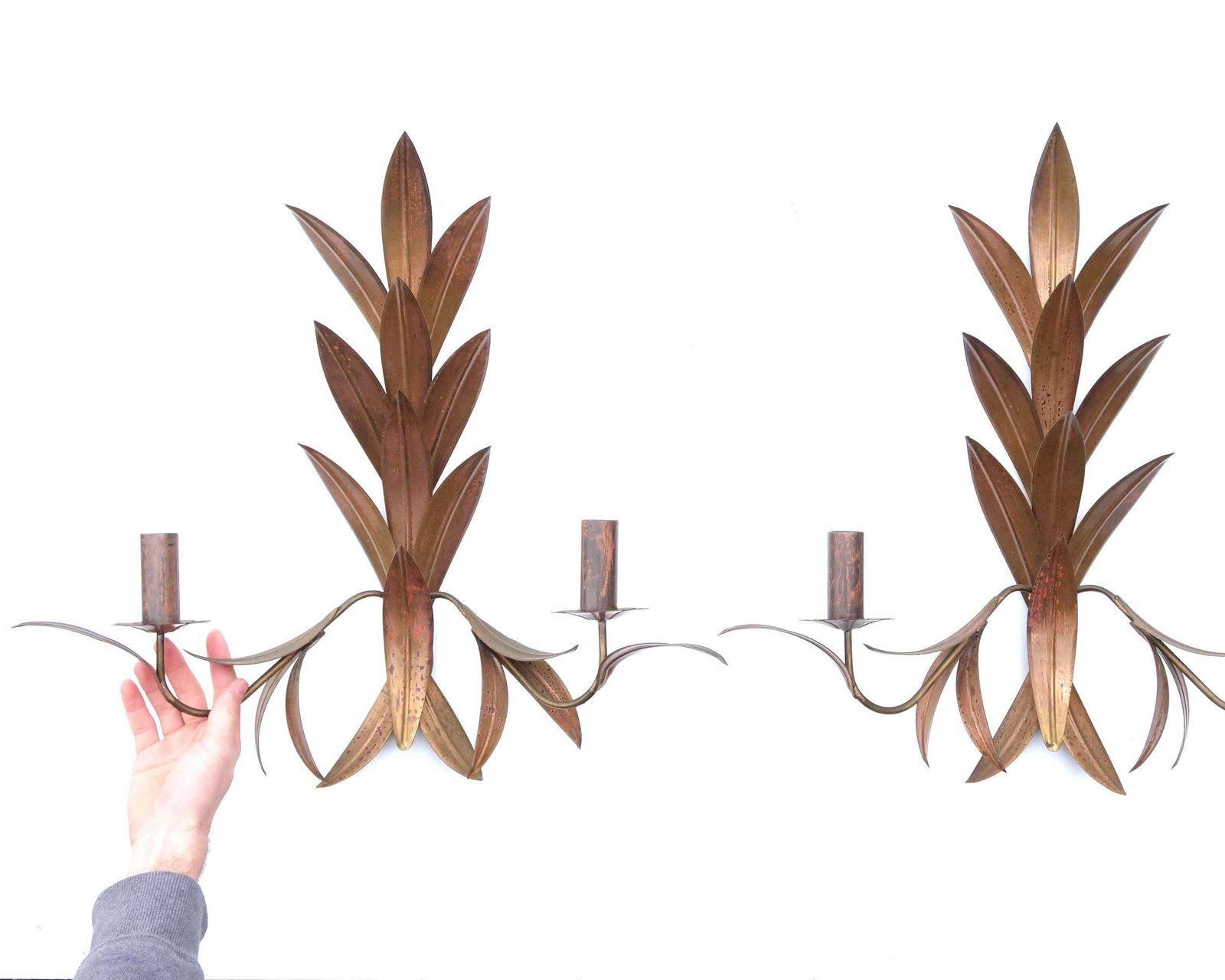 Large Pair Of Brass Sconces : Leaf, 1970s / Leaves, Tomasse Barbi Style, Tropical, Exotic, Boho Chic, Hollywood Regency photo furniture