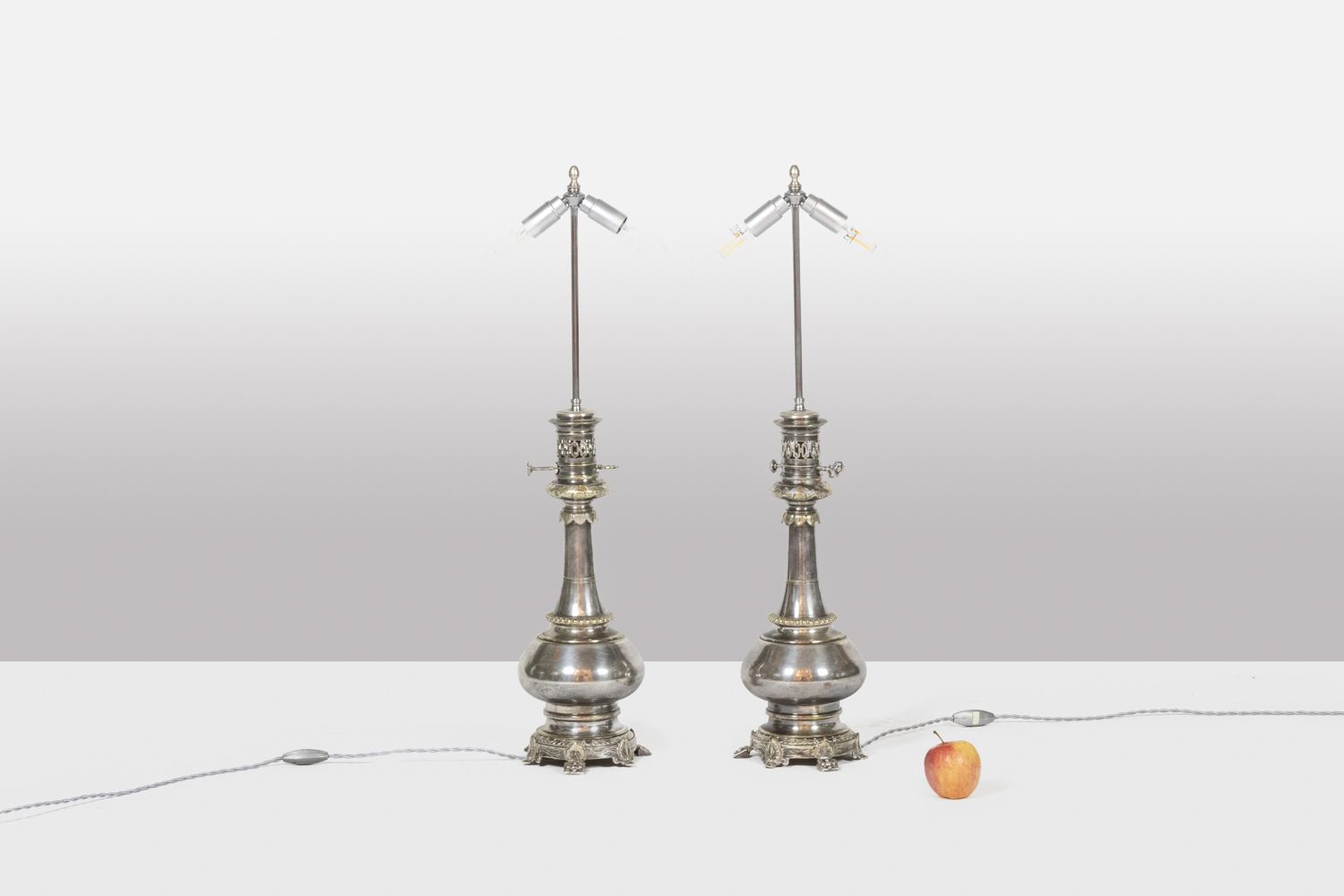 Pairs Of Lamps In Metal And Silvered Bronze. Circa 1880. photo 5200.0
