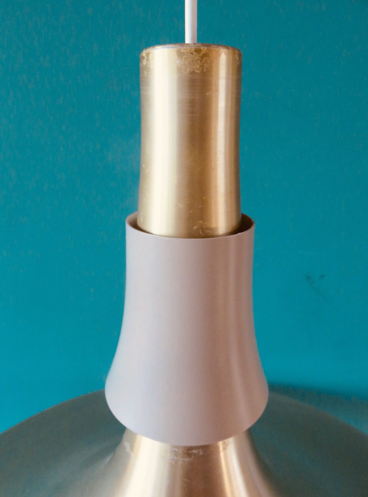 Large Trumpet Lamp In Brushed Gold Aluminum. Denmark 1970 photo 144.0