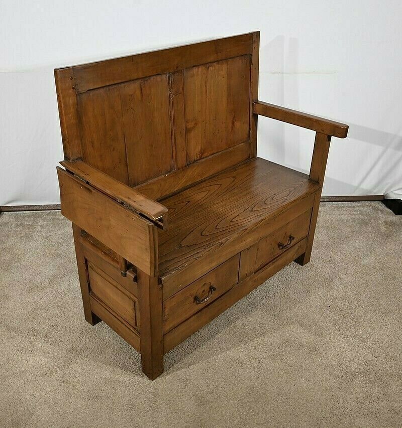 Rare Cantou Fireplace Bench In Cherry And Chestnut – 2nd Half Of The 19th Century photo Furniture