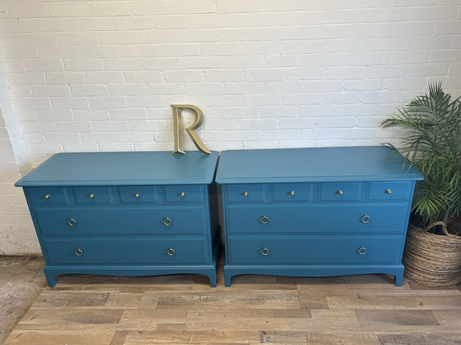 Stag Minstrel Pair Of 4 Over 2 Chest Of Drawers Painted Little Greene Marine Blue photo furniture